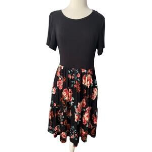 Women's L Whimsigoth Floral Tiered Ruffle Lightweight Stretch Dress Boho Cottage